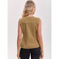 thumbnail image 4 of DARING DIVA Women's V Neck Patch Pockets Button Down Sleeveless Jacket M Light Brown, 4 of 6