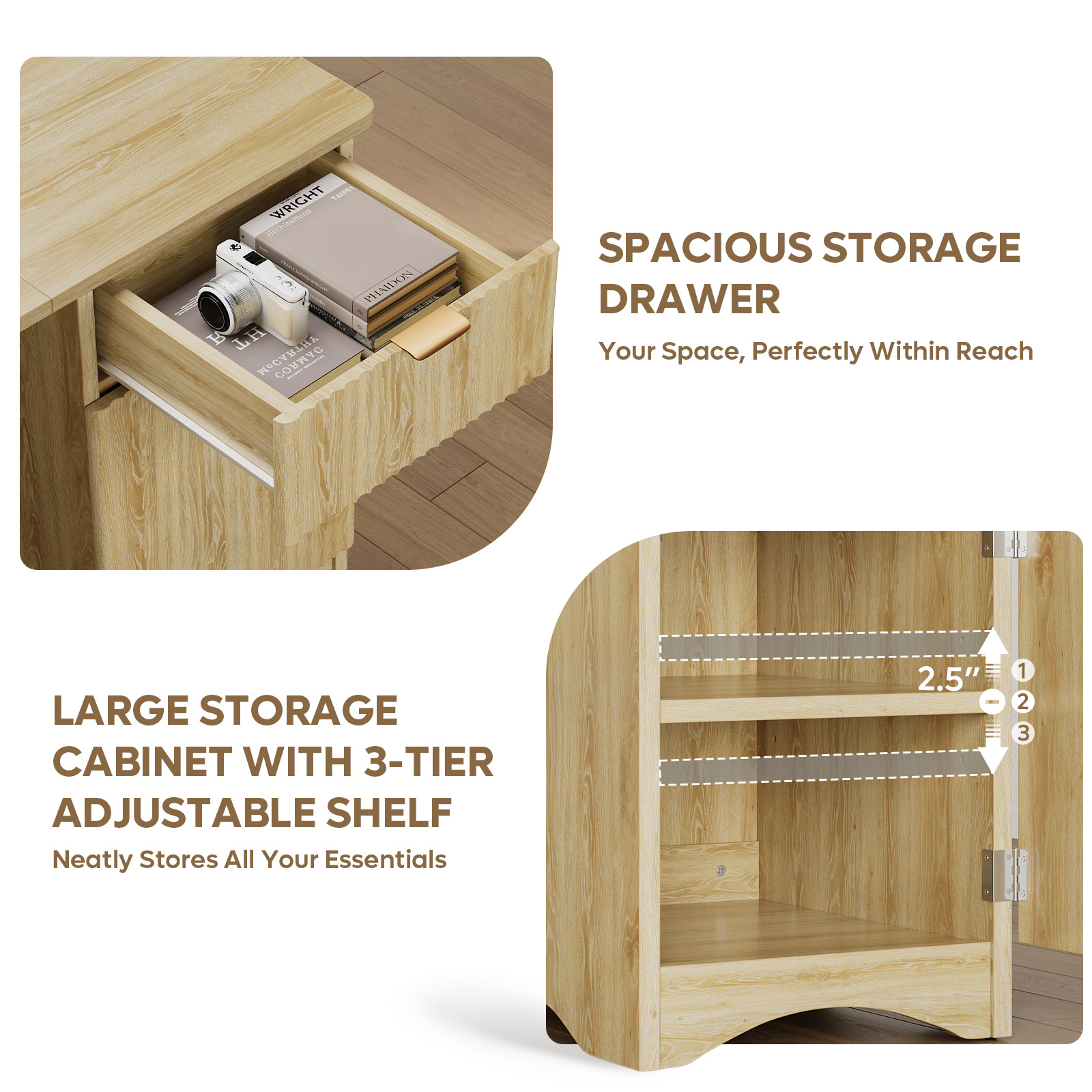 Bestier 47" Computer Desk With Storage Cabinet, Oak photo 5