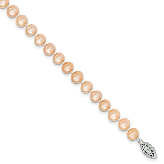 Primal Silver Sterling Silver Rhodium-plated 6-7mm Pink Freshwater Cultured Pearl Necklace