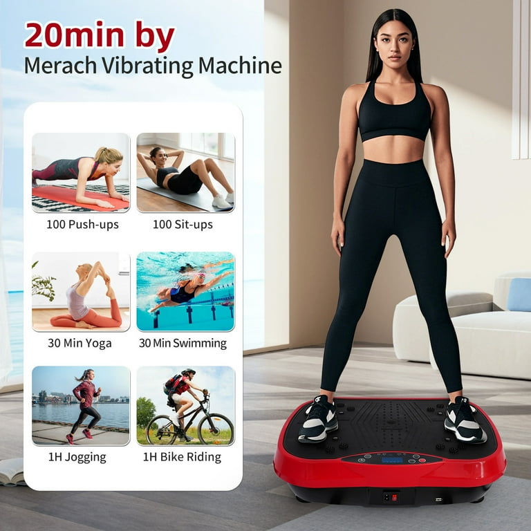 RICAN Vibration Plate Exercise Machine, Vibrating Board, Full Body Workout  Platform with Loop Bands & Remote Control for Weight Loss Fat Burner, Red -  Walmart.com