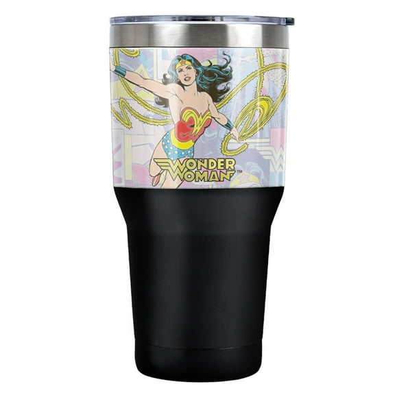 DCO - Logo Wonder Collage Stainless Steel Tumbler 30 oz Coffee Travel Cup, Vacuum Insulated & Double Wall with Leakproof Sliding Lid