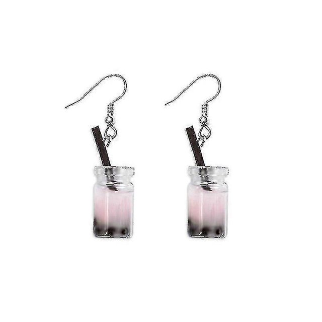 Lindos pendientes colgantes de té con leche y perlas, divertidos pendientes para mujeres y niñas, pendientes para el día de San Valentín, rosa ------Código de producto 68176