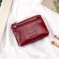 thumbnail image 1 of Oil-waxed leather coin purse, business card holder, cardholder, creative and simple zipper driver's license holder, bus card holder, mini key pouch, cat-themed red., 1 of 5