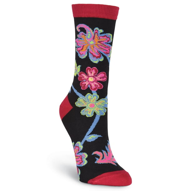 K. Bell Socks K. Bell Womens Abstract Floral Crew Socks, Womens Size 410, Black