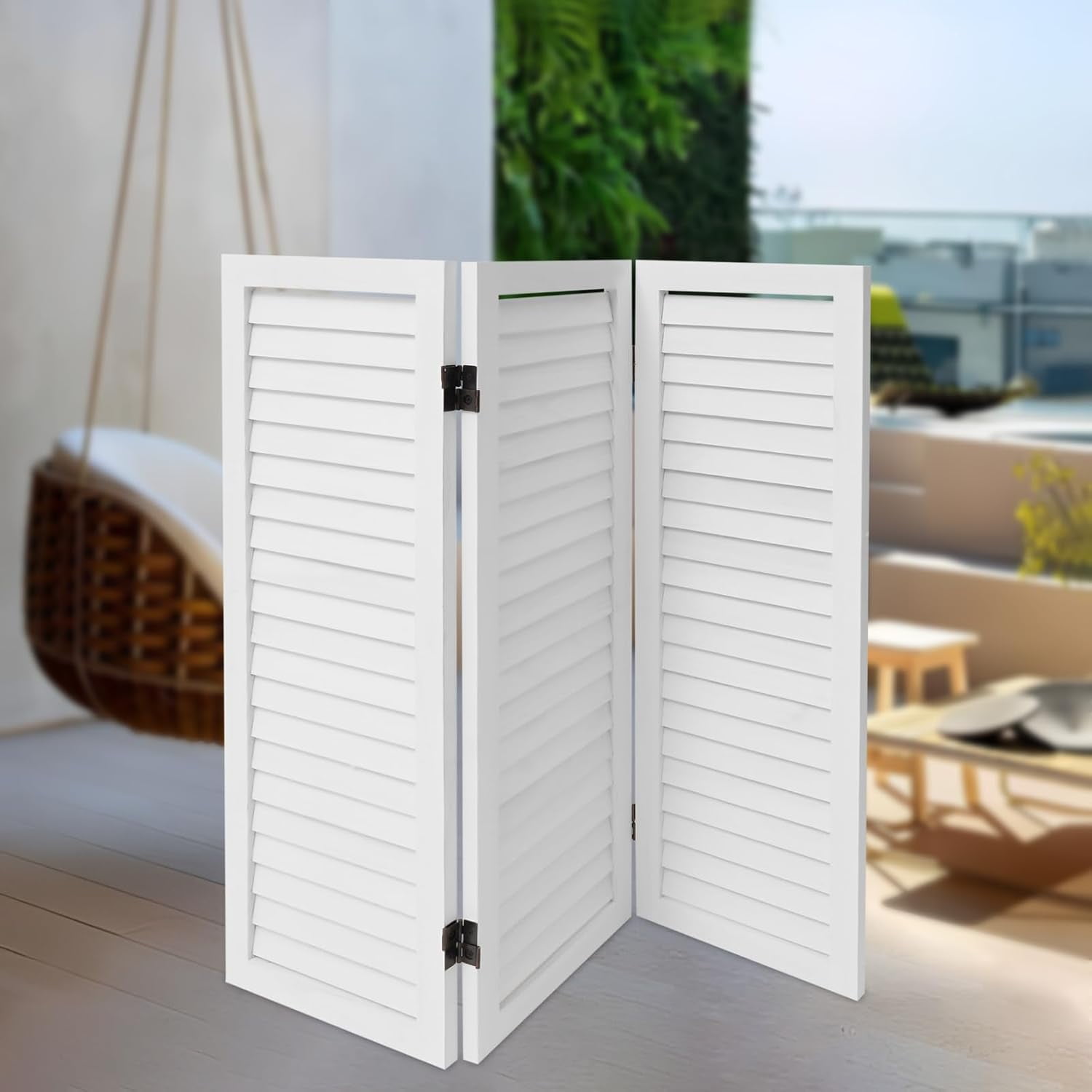 3 Panel Room Divider Screen, Freestanding Folding Wood Room Partition, 2.6ft Tall Shutters Privacy Partition, Foldable Divider for Room Separation for Home, Bedroom, Office, Living Room (White)