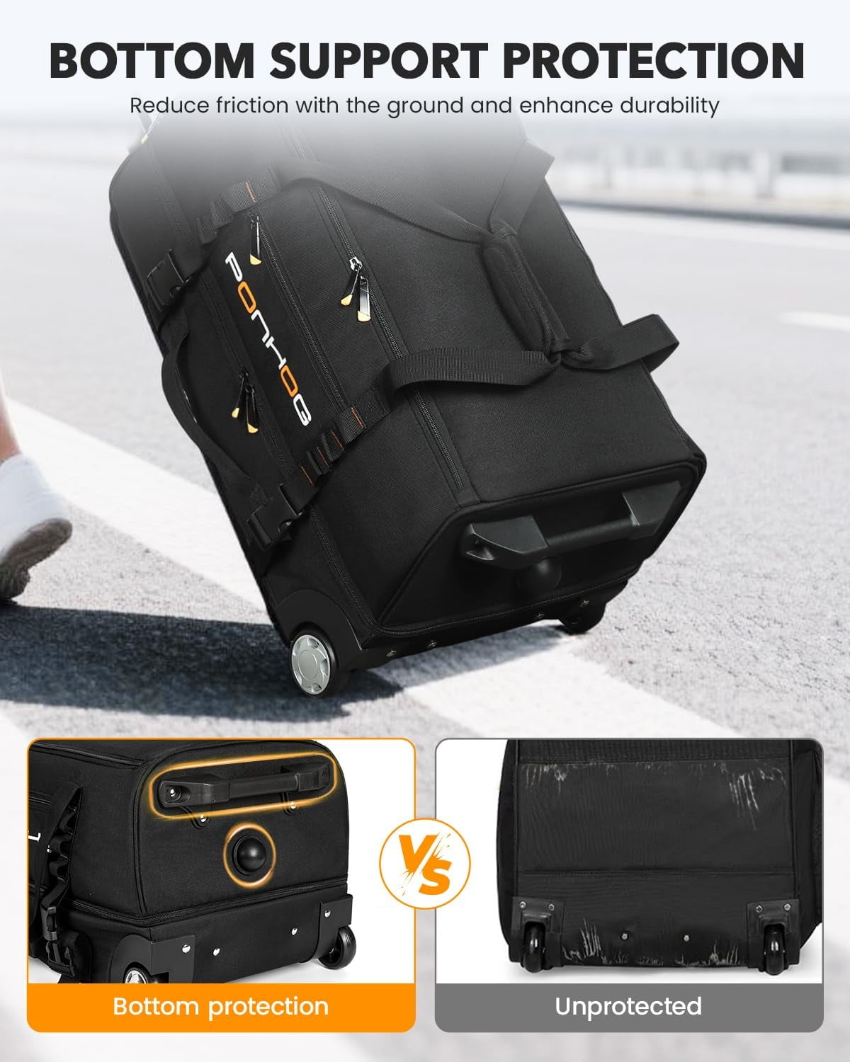 Rolling Duffle Bag with Wheels, 21 Inch Small Travel Duffel Bag with Shoe Compartment, Rolling Wheeled Luggage for Men Women Weekender Overnight Trip, Black