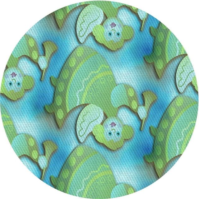 Ahgly Company Machine Washable Indoor Round Transitional Turquoise Green Area Rugs, 4' Round