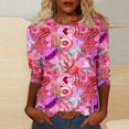 thumbnail image 3 of Raeneomay 3/4 Length Sleeve Womens Tops Women's Fashion Printed T-Shirt Blouse Round Neck Casual Tops, 3 of 6