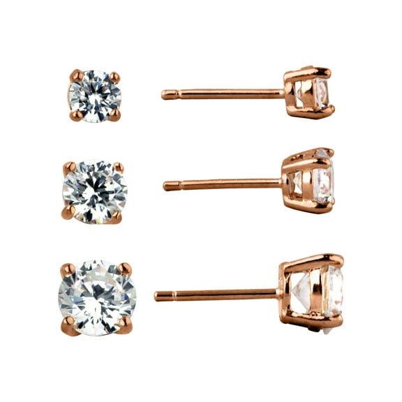 Brilliance Fine Jewelry Women's Round Simulated Diamond Trio Earring Set in 14KT Rose Gold Plated Sterling Silver