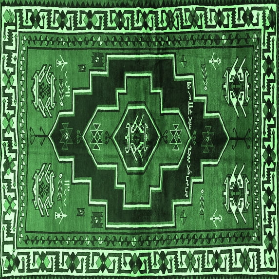 Ahgly Company Indoor Square Persian Emerald Green Traditional Area Rugs, 7' Square