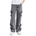 thumbnail image 3 of MKOSPLRT Girls Jeans Elastic Wasit Wide Leg Baggy Denim Pants Star Patchwork Straight Leg Jeans with Pocket Kids Clothes 6-13 Years, 3 of 10