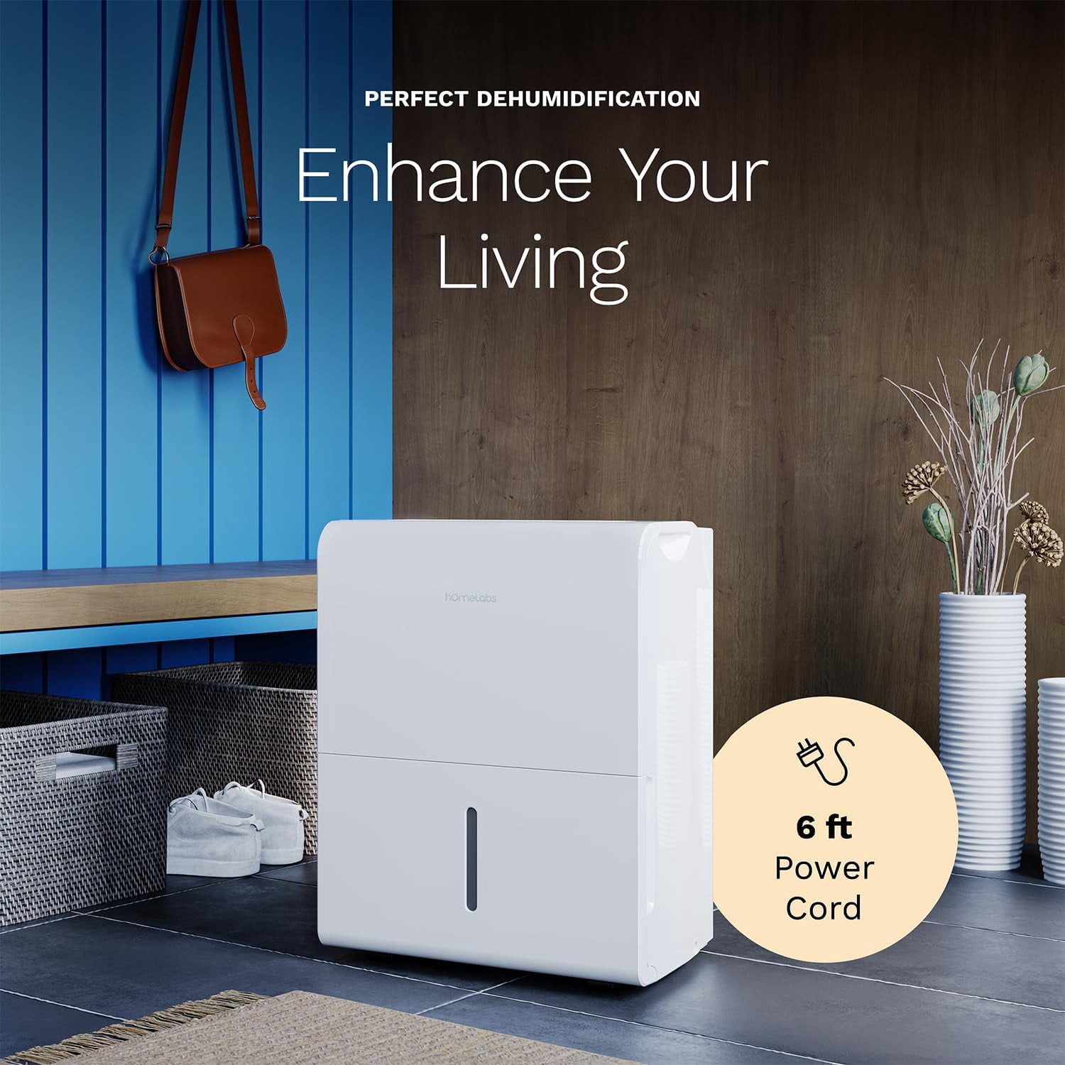 hOmeLabs 22 Pint Wi-Fi Dehumidifier for up to 3,000 Sq Ft Rooms (MAX 56 Pint at 95°F, 90% RH) – Compact, Smart Moisture Control for Home, Bedroom, or Bathroom