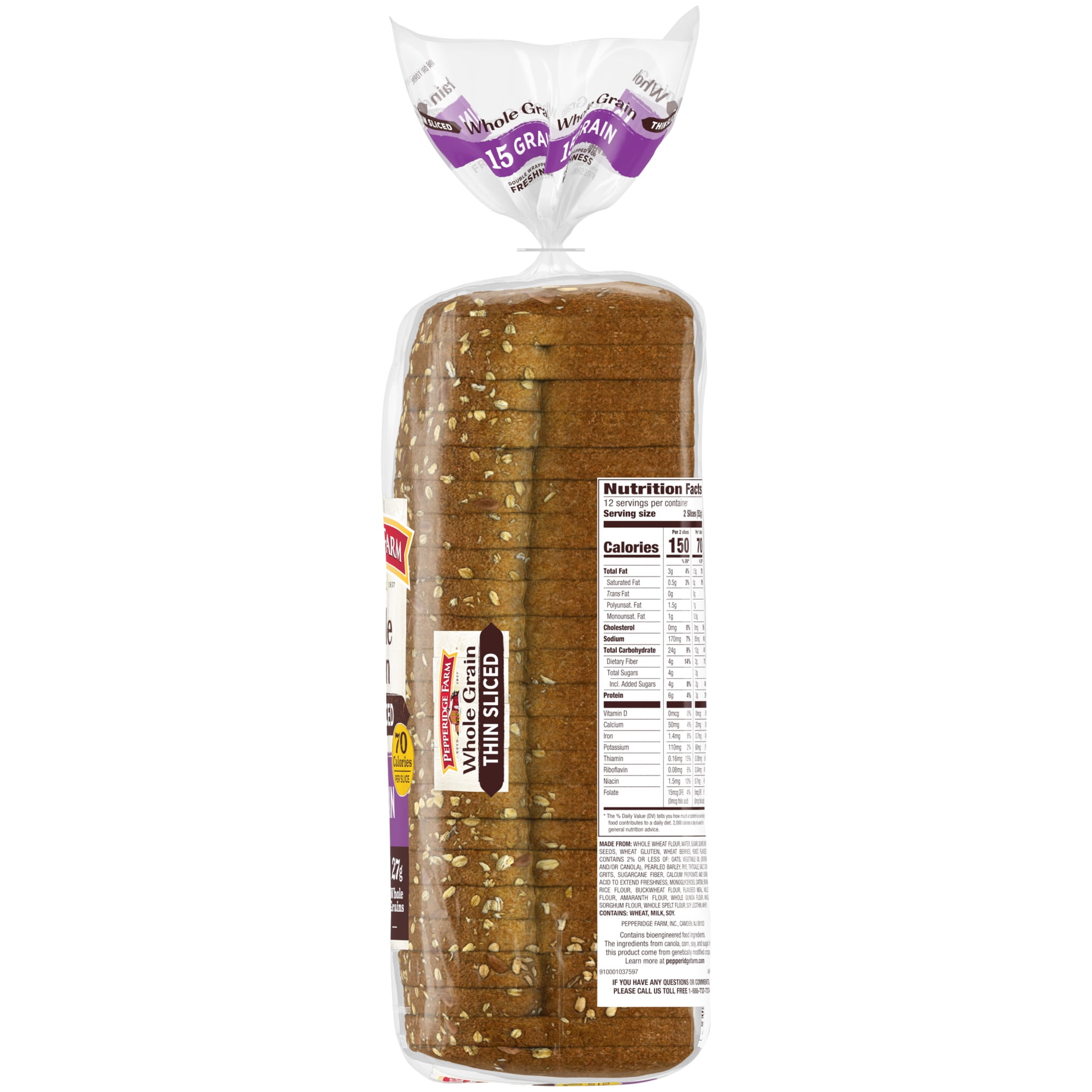 Pepperidge Farm Whole Grain Thin Sliced 15 Grain Bread, 22 oz Loaf