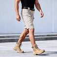 thumbnail image 3 of Cargo Shorts for Men Waterproof Tactical Work Shorts Knee Length Baggy Elastic Waist Hiking Shorts with Pockets Khaki L, 3 of 7