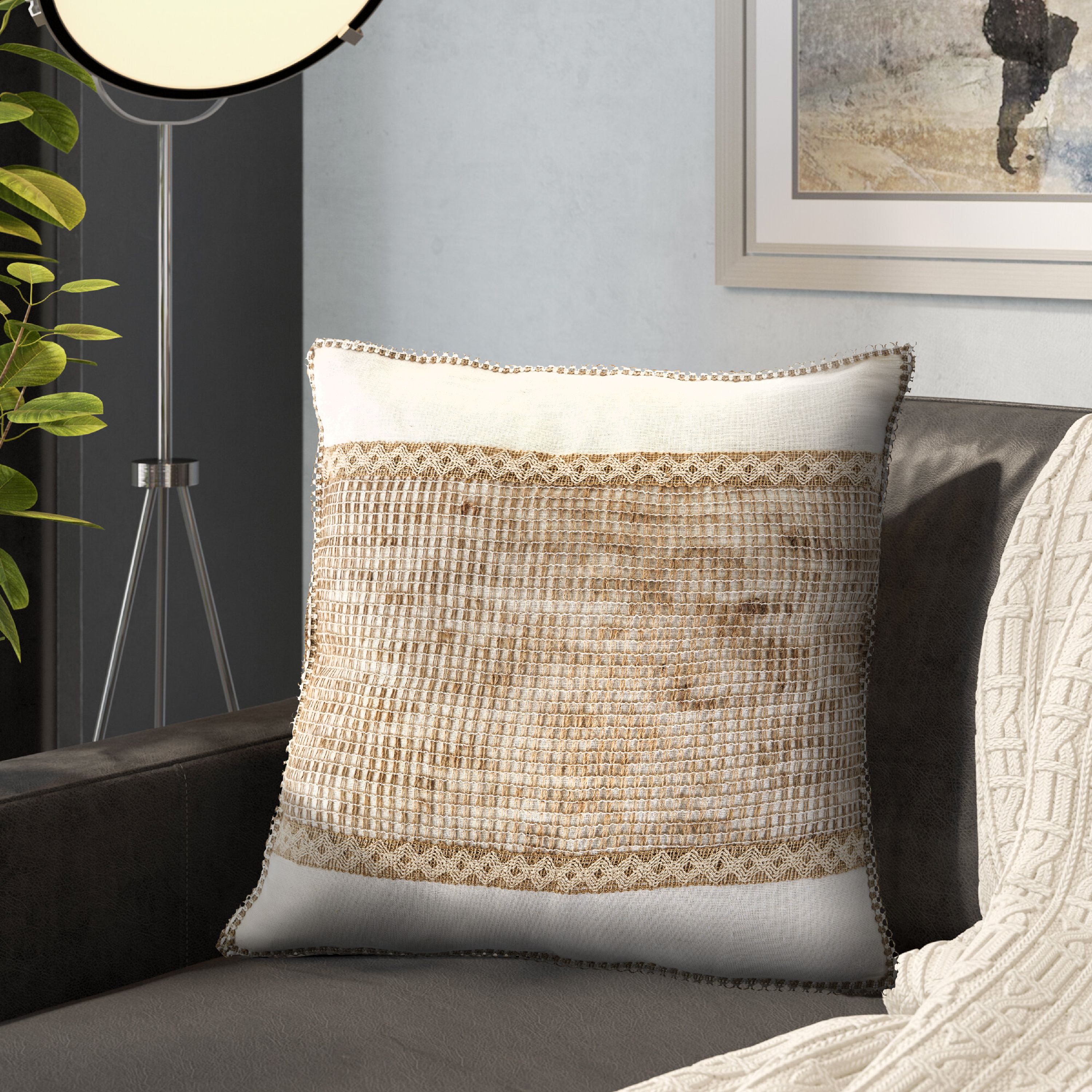 Ox Bay Color Block Beige Tan and OffWhite 20 Inch Decorative Throw