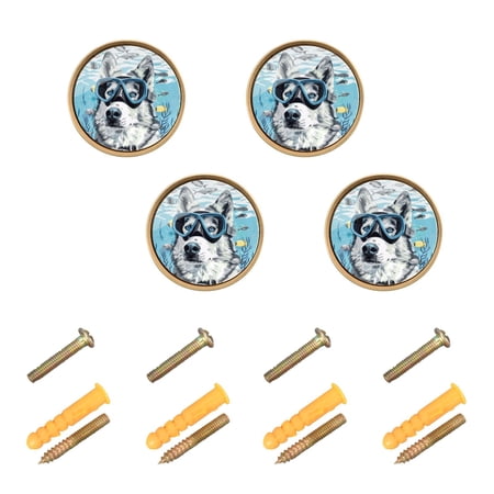 Kitchen Cabinet Knobs Cabinet Handles 1.25 inch Diameter Zinc Alloy Dog Diver in Sea 4 Pack