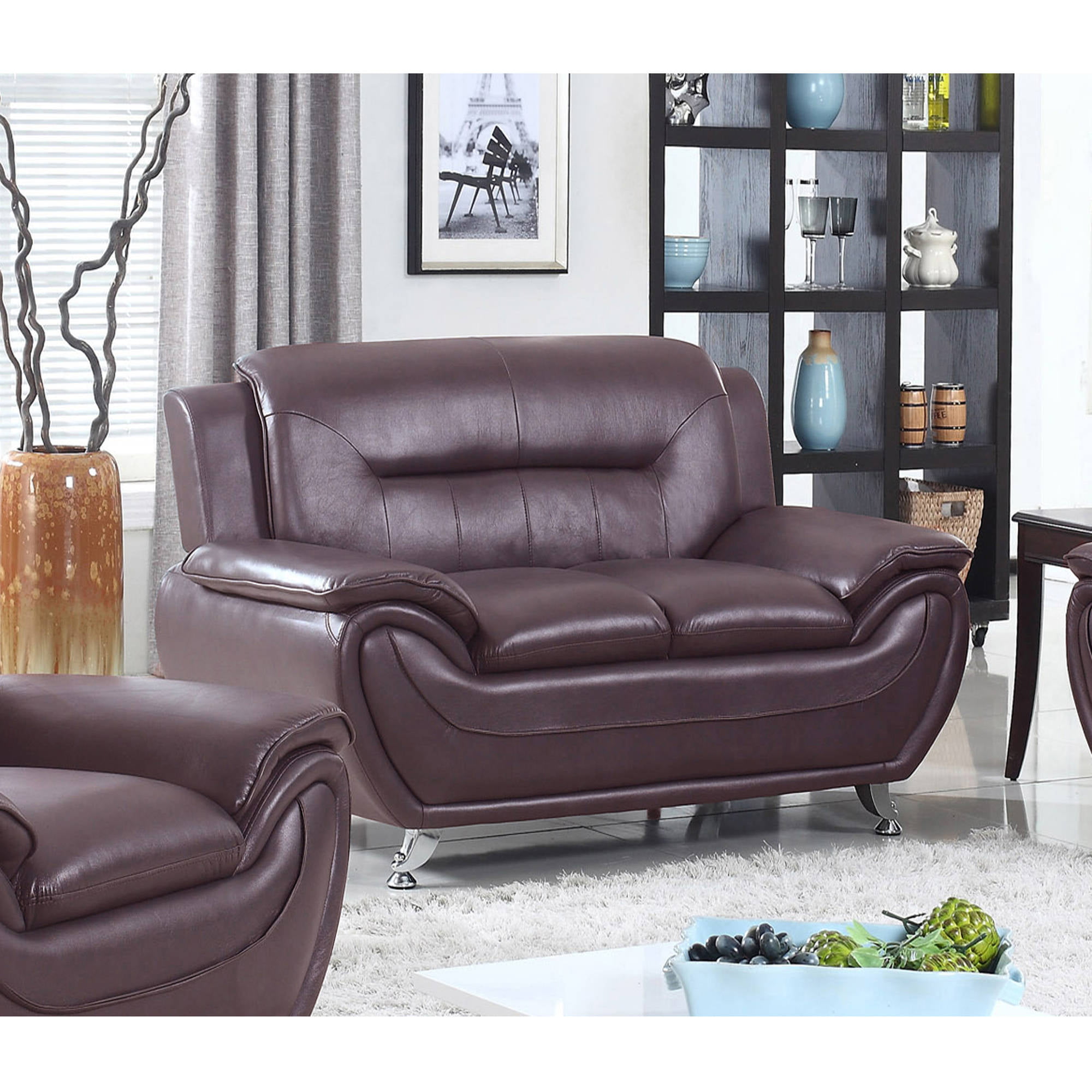 Ufe Norton Dark Brown Faux Leather Modern Living Room Sofa 