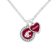 FTH Washington State Cougars Logo and a Heart Shaped Charm Necklace Featuring Team Slogan