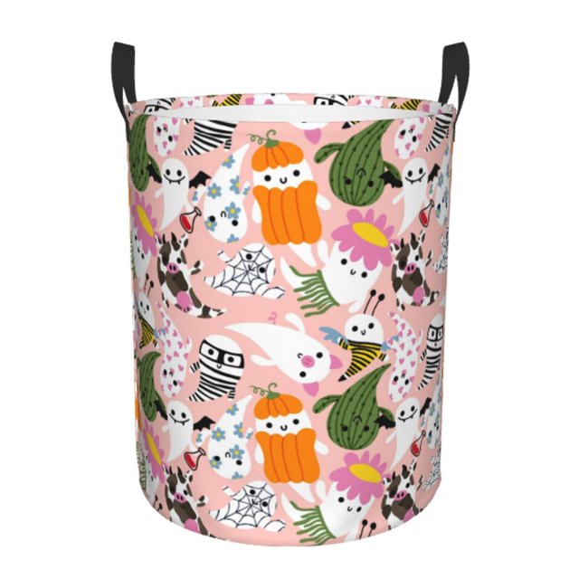 Fotbe Cartoon Halloween Cesto de Ropa con Asas, Cesto Impermeable de Gran Capacidad, Bolsa de Lavado para Dormitorio, Cesto de Ropa con Ruedas y Asas-Medium