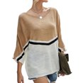 thumbnail image 4 of Women Colorblock Crew Neck Batwing 3/4 Sleeve Knitted Top, 4 of 6