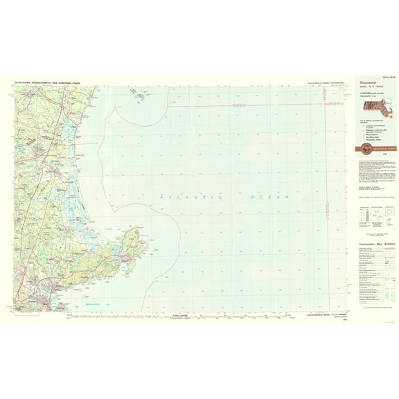 Topographical Map - Gloucester Massachusetts Quad - USGS 1984 - Vintage Wall Art