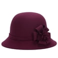 thumbnail image 5 of CYSFASHION Beach Hats for Women Tea Party Dresses Fedora Floral Cloche Hat Elegant Wool Lined Women's Hats & Caps Wine, 5 of 7