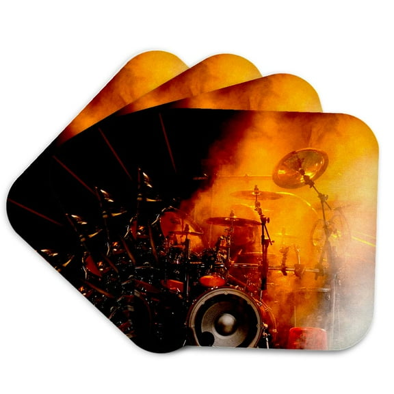 3drose, Drummer Orange Black Stage Music Musician Band, Set of 4 Coasters - Soft