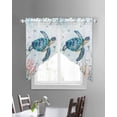 thumbnail image 3 of Teal Sea Turtle Coastal Swag Valances for Windows, Summer Beach Ocean Coral Rod Pocket Sheer Valances for Small Windows, Swag Toppers Light Filtering for Kitchen Living Room 2 Panels 28''x36'', 3 of 6