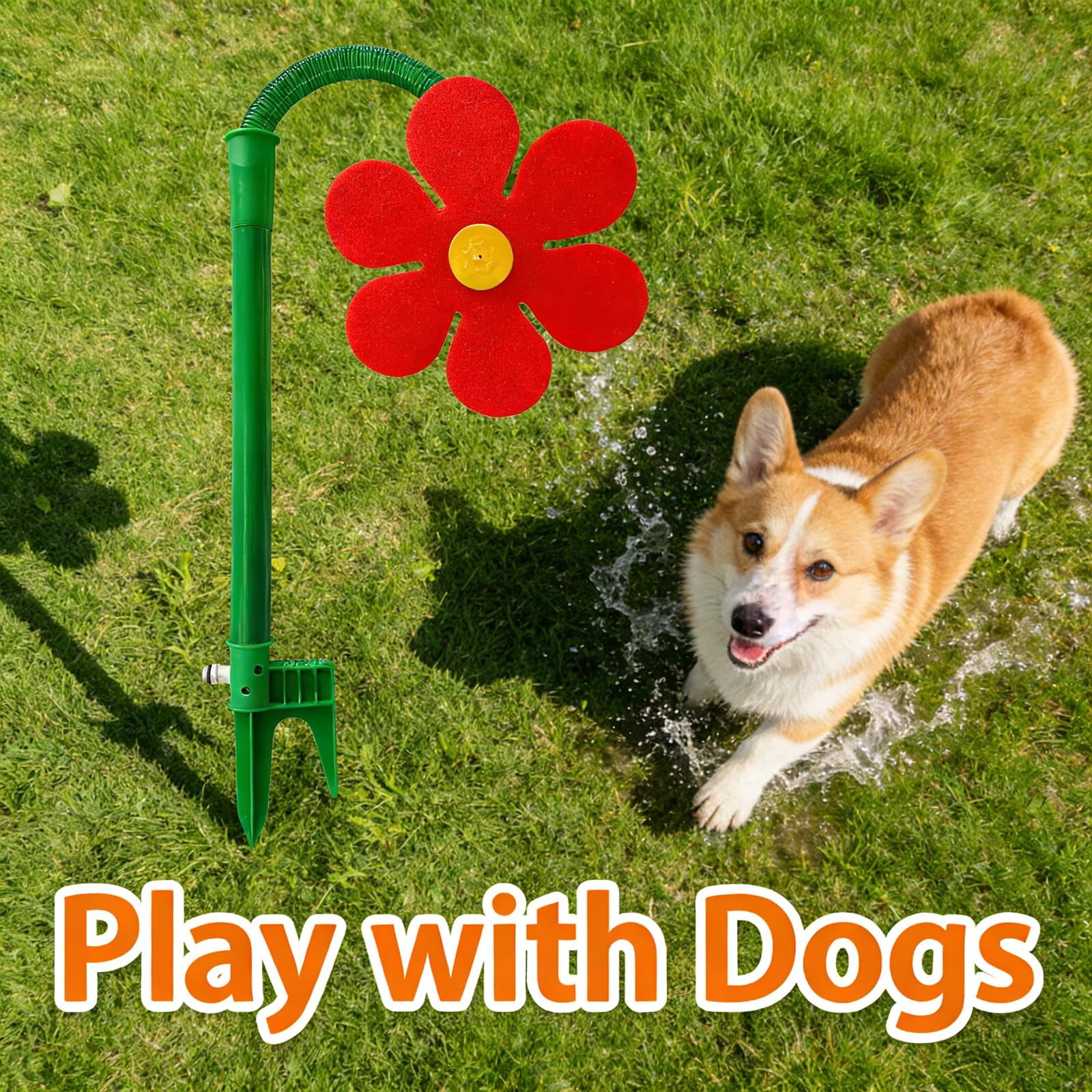 KANOHENO Sprinkler Crazy Dancing Flower,360° Rotating Sun Flower Sprinkler with Stake for Yard Watering Dogs Kids Playing