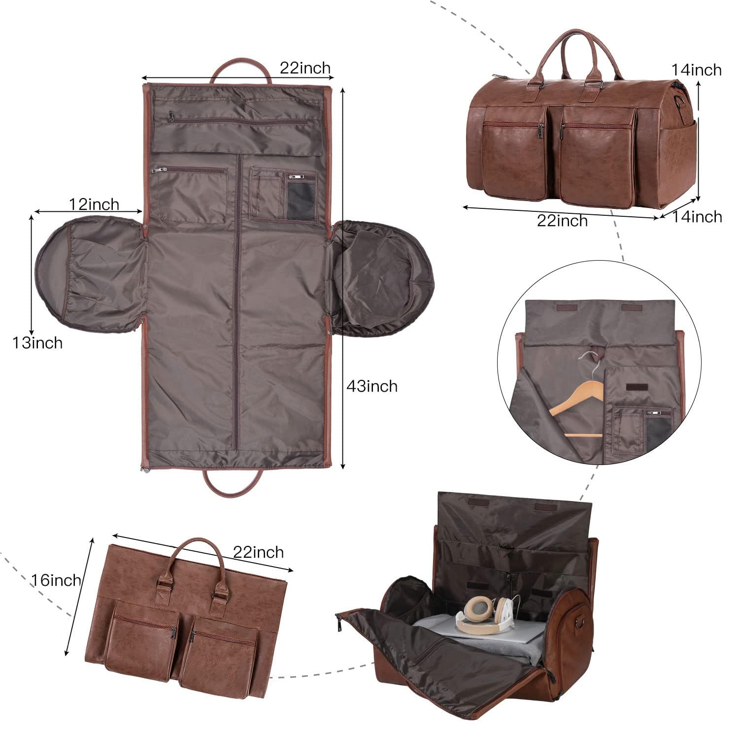 seyfocnia Convertible Travel Garment Bag,Carry on Garment Duffel Bag for Men Women - 2 in 1 Hanging Suitcase Suit Business Travel Bag