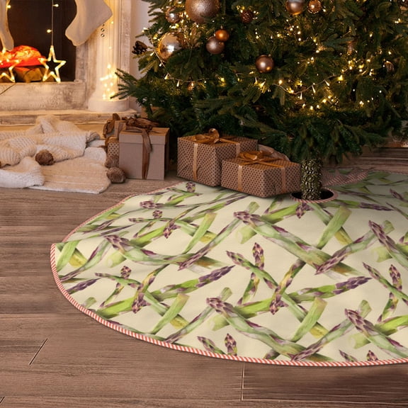 Halloween Christmas Tree Skirt - Asparagus Print funny 30 Inches Christmas Tree Skirt for Halloween Holiday Indoor Home Christmas Tree Decorations with Three Ribbons