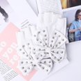 thumbnail image 2 of Fashion Street Dance PU Material Imitation Leather Rivet Dancing Gloves Women Gloves Half Finger Gloves Big Bow PINK, 2 of 8