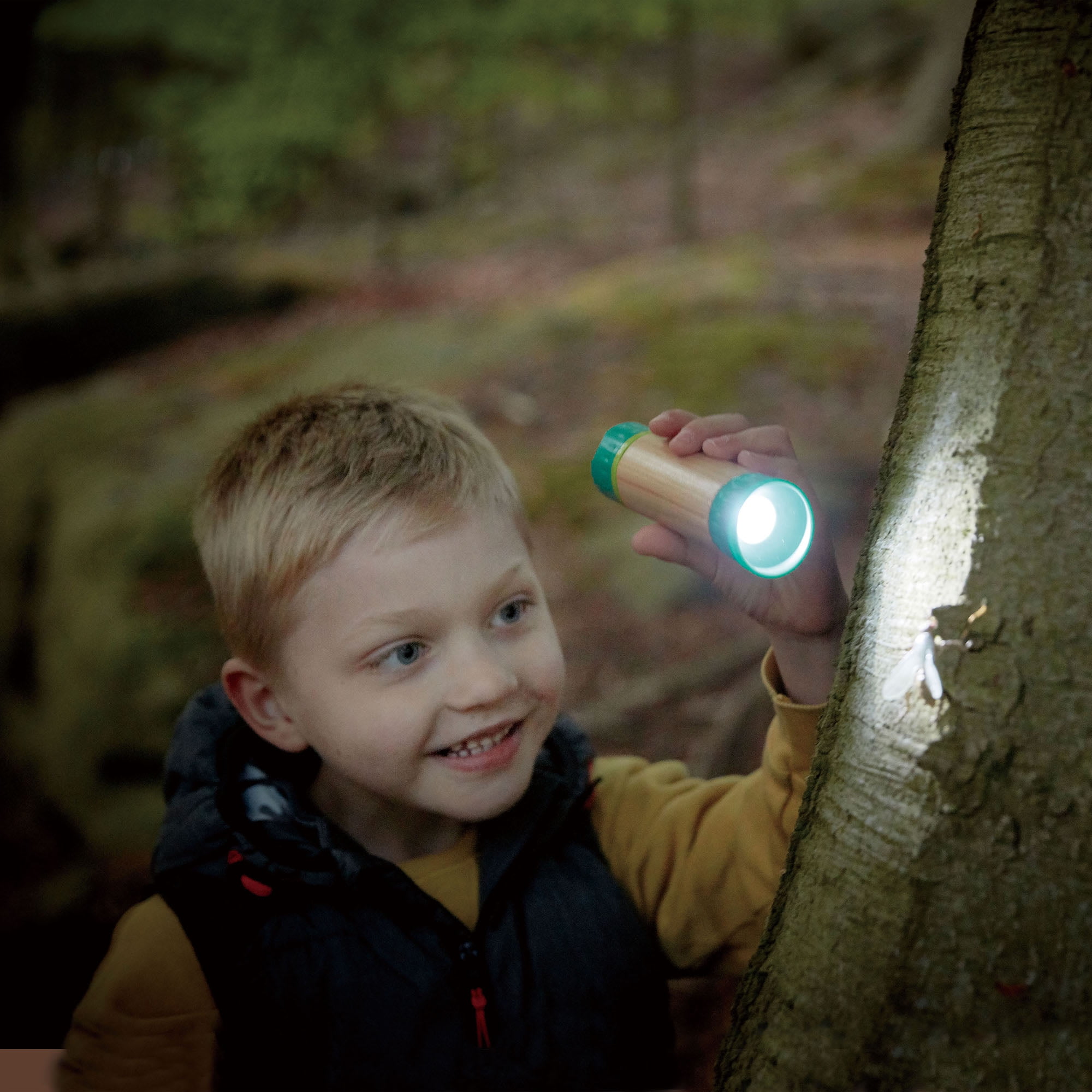 Hape: Nature Fun: Hand-Powered Flashlight - w/ Case, Bamboo, Kinetic Pull Cord Charge, Nature & Night Exploration Toy, Outdoor Play, Kids Ages 4+