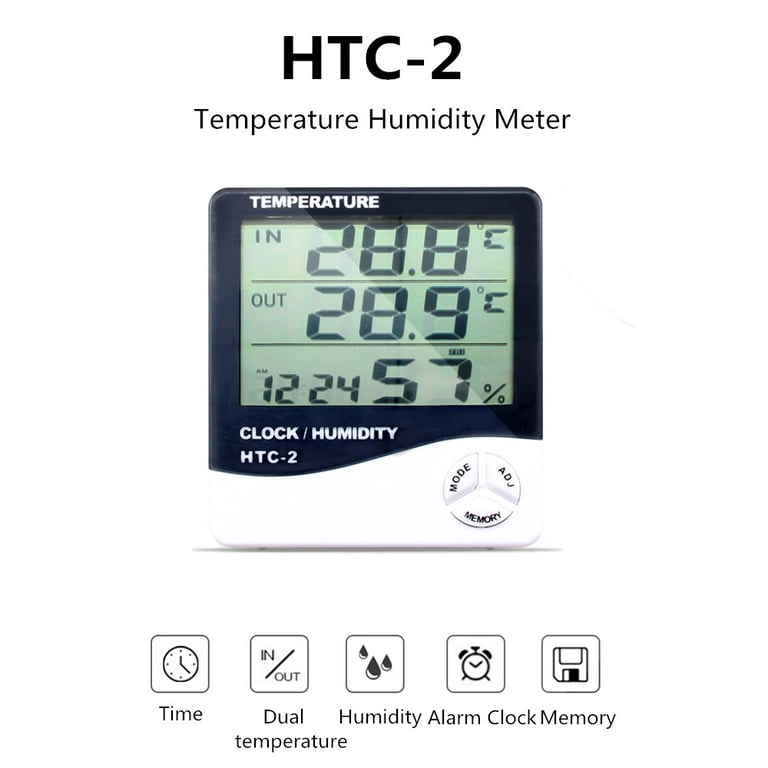 LCD Electronic Digital Temperature Humidity Meter Indoor Outdoor Thermometer  Hygrometer Alarm Clock Weather Station HTC-2 