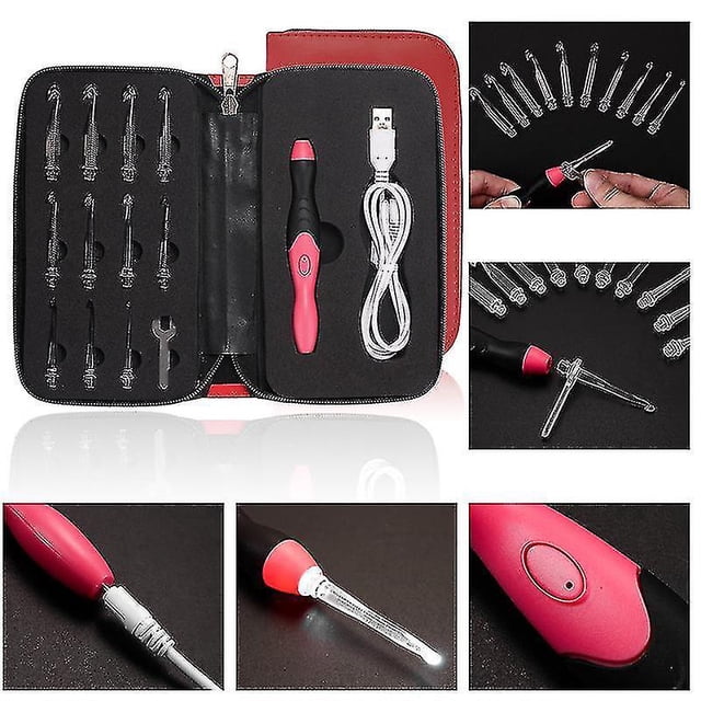 9 en 1 Usb Led Ganchos de ganchillo luminiscentes Agujas de tejer Juego de herramientas de costura (rojo) LingWen 8390615297264