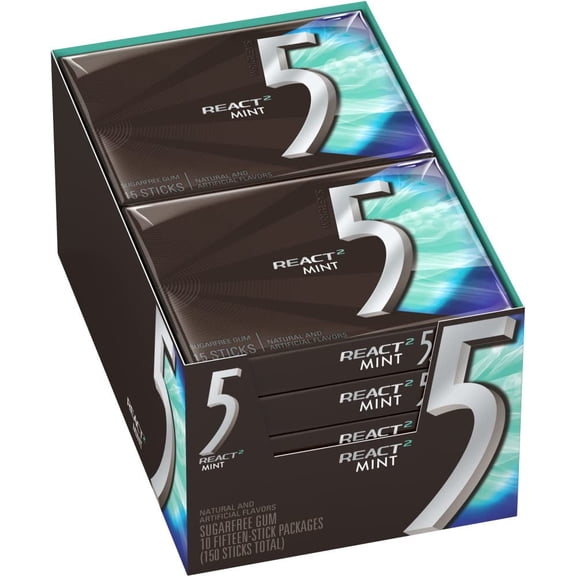 Wrigley's Gum 5, React 2 Mint, 15 Count (Pack of 10)