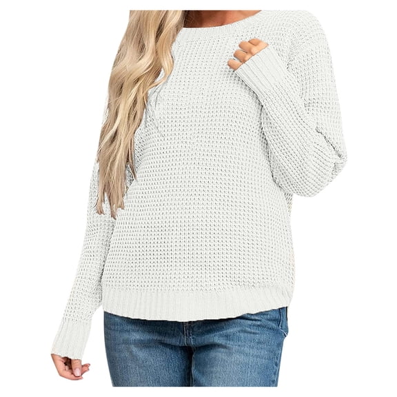 Vedolay Women's Pullover Casual Long Sleeve Crewneck Cute Print Knitted Pullover Sweaters White,XL
