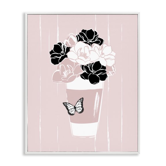 Stupell Industries Modern Casual Coffee Cup Pink Assorted Flowers Arrangement White Framed Giclee Art, 24 x 30, by Martina Pavlova