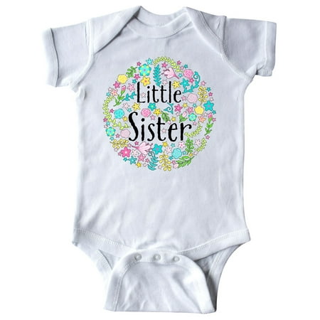 

Inktastic Little Sister with Flower Circle Gift Baby Boy or Baby Girl Bodysuit