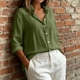 thumbnail image 6 of Ashirexll Summer Tops for Women Solid Color Long Sleeve Button Linen Shirt with Pockets Casual Summer Blouse, 6 of 7
