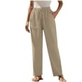 thumbnail image 2 of Xunlbb Summer Sale! Spring Summer Fashion Casual Solid Color Drawstring Pockets Outwear Long Pants Trousers For Women ,Beige XL, 2 of 8