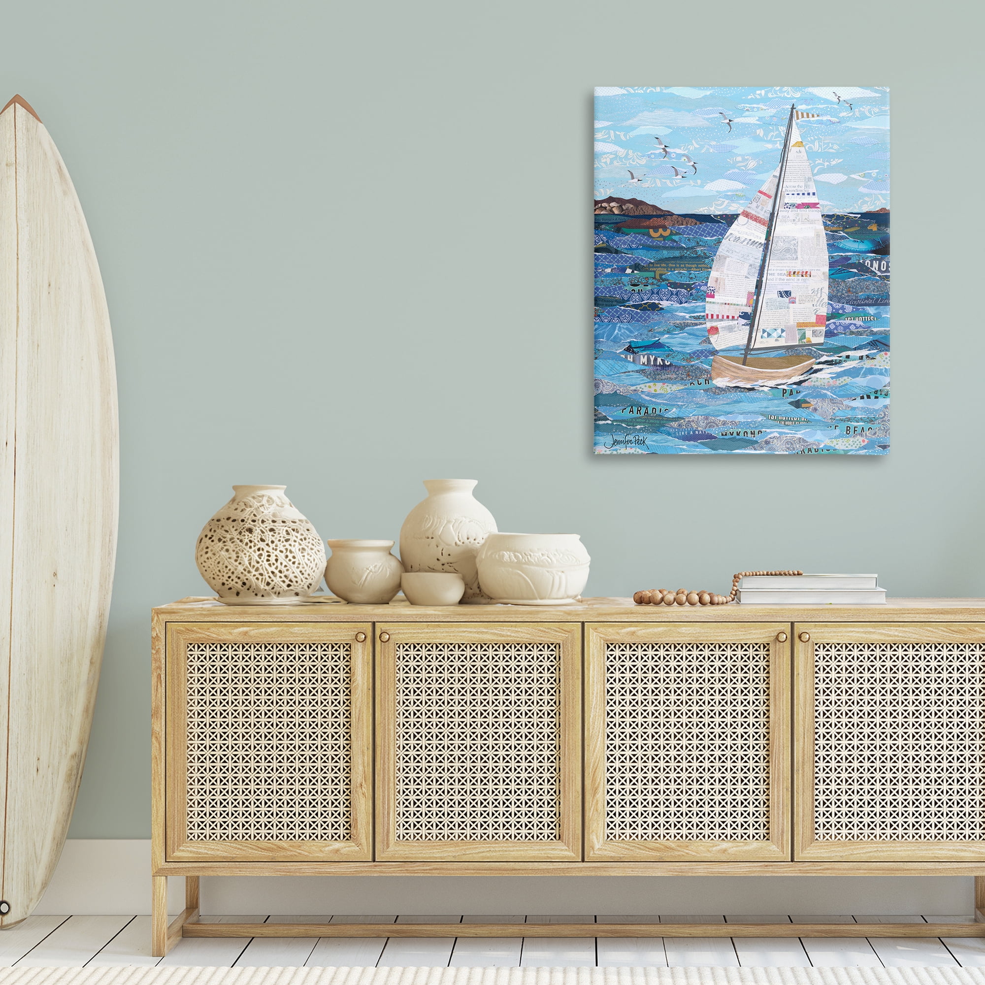 Stupell Industries Collaged Sailboat Scene Transportation Painting Gallery Wrapped Canvas Art Print Wall Art, 30 x 40
