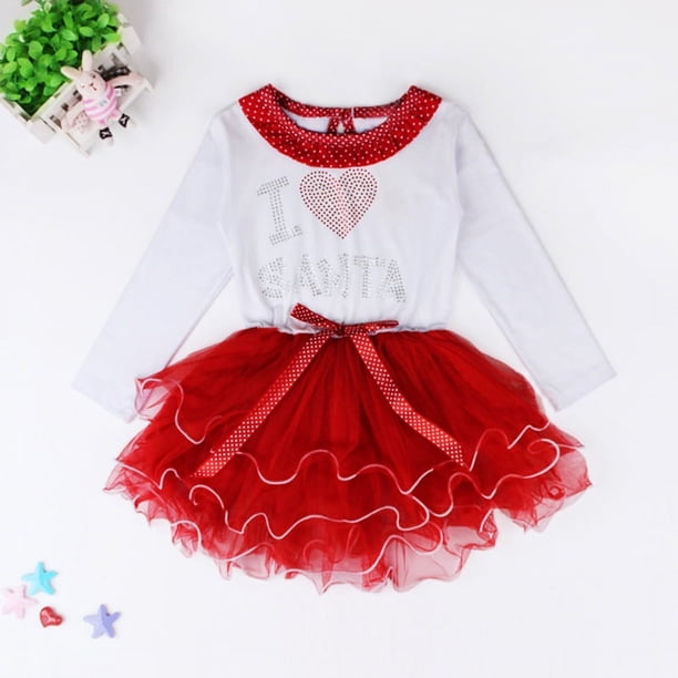 Vestido de princesa de encaje de Papá Noel para niños, vestido de manga larga con lazo para niños