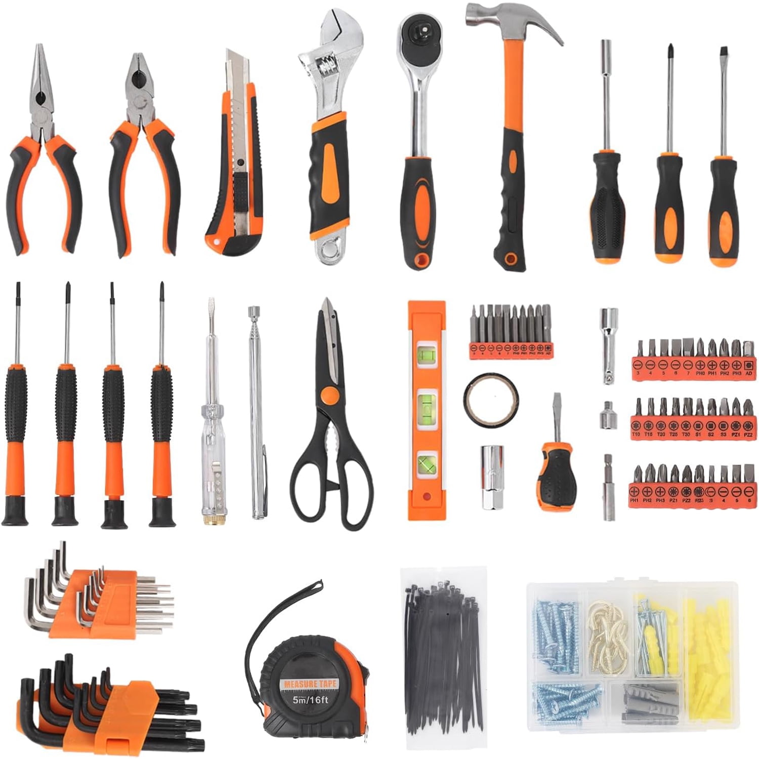 Telyswee 247pcs Household Hand Tool Kit, General Home/Auto Repair Tool Set for, Household Hand Tool Set with Plier, Screwdriver Set, Socket Set, General Mechanic Tool Set with Portable Storage Case