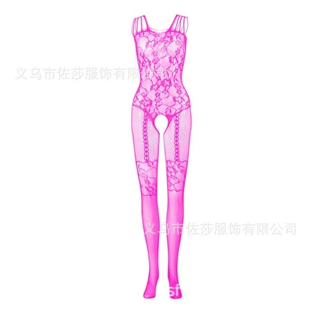 Generic Sexy Lingerie Sexy Siamese Black Silk Stockings Women s Sling Hollow out See-through Temptation One-Piece Fishnet Clothes Mesh Stockings W633