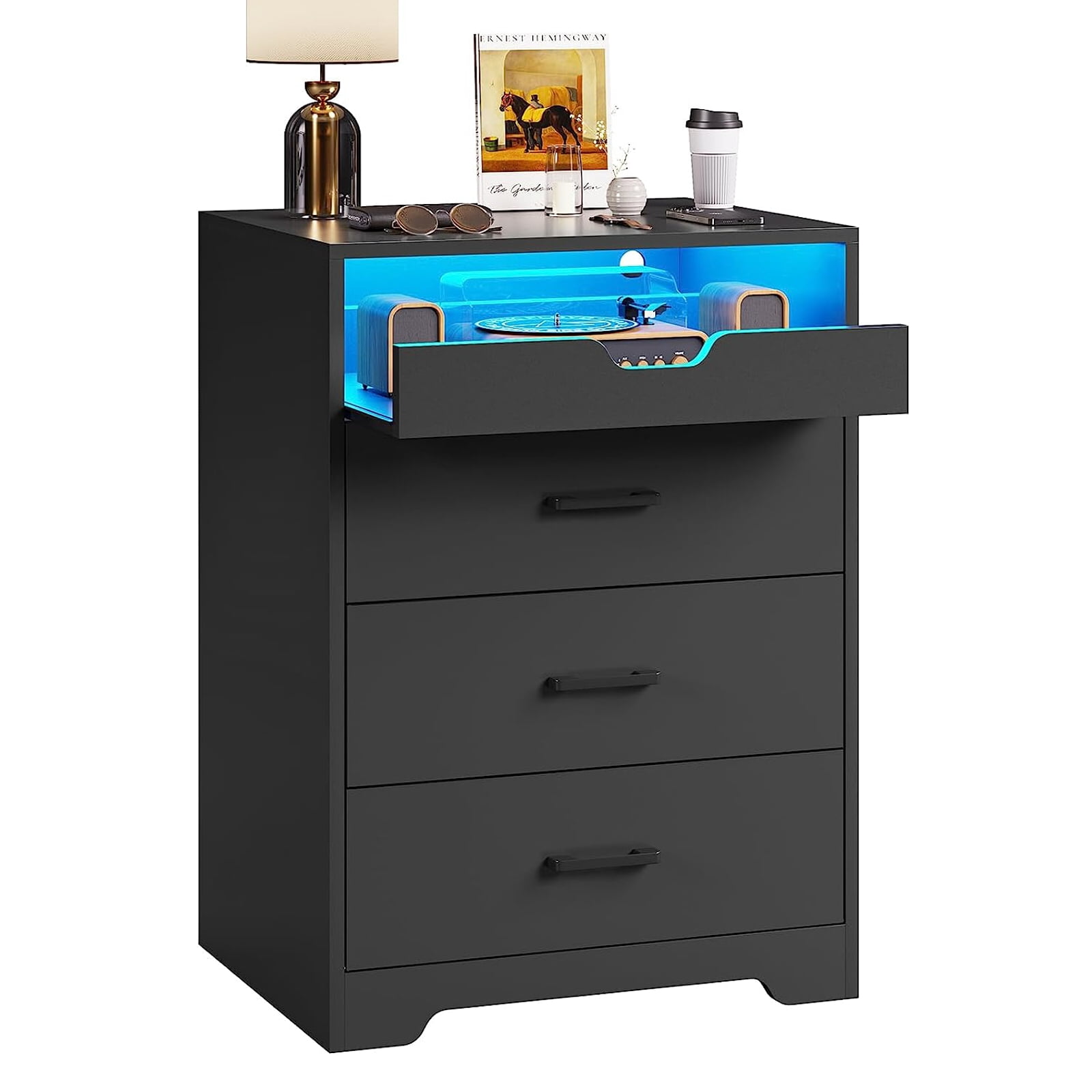Hasuit 3 Drawer Dresser with LED Lights, Tall Dresser with Pull-Out