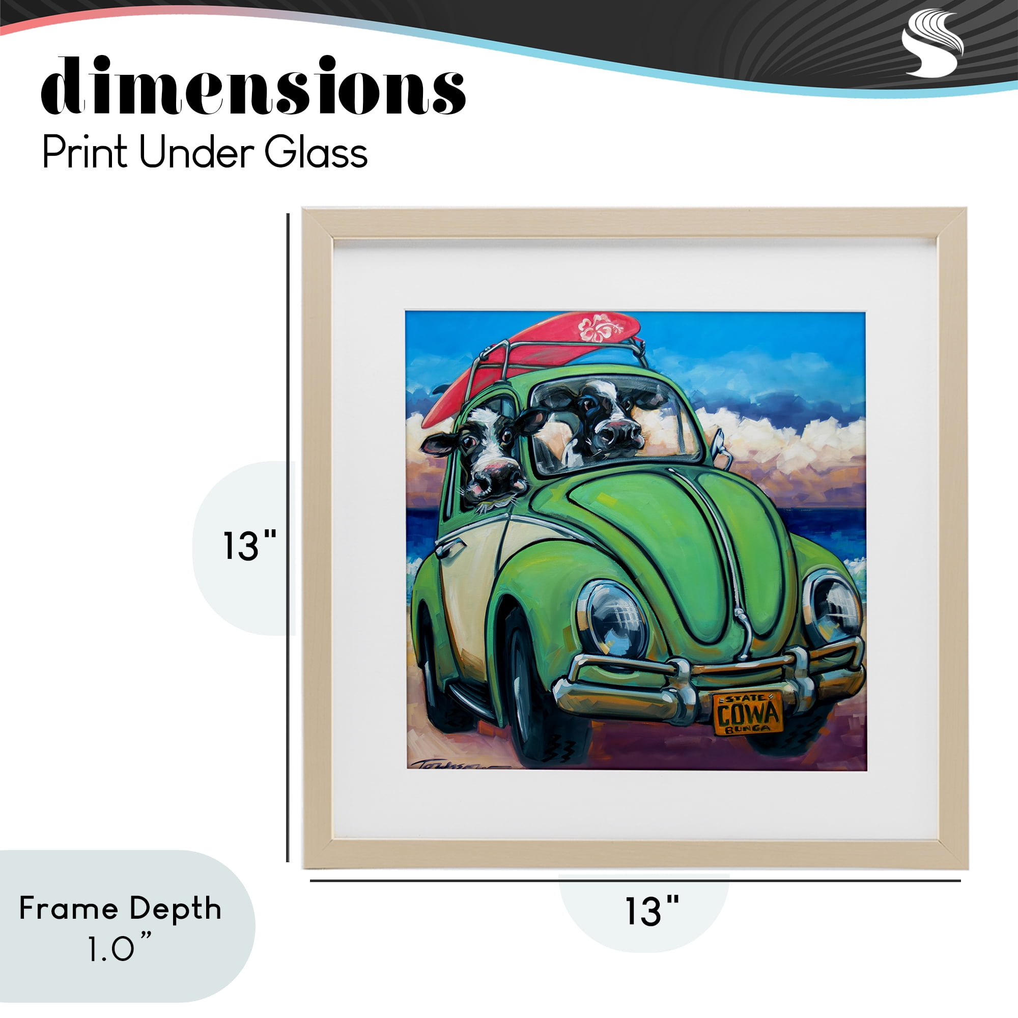 Stupell Industries Cowabunga Surfer Cows Birch Framed Print Under Glass, design by CR Townsend