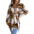 thumbnail image 5 of Nokiwiqis Women Buttons Tops, Long Sleeve Lapel Neck Plaid Buttons Casual Street Party Buttons Coat+ Waistband, 5 of 7