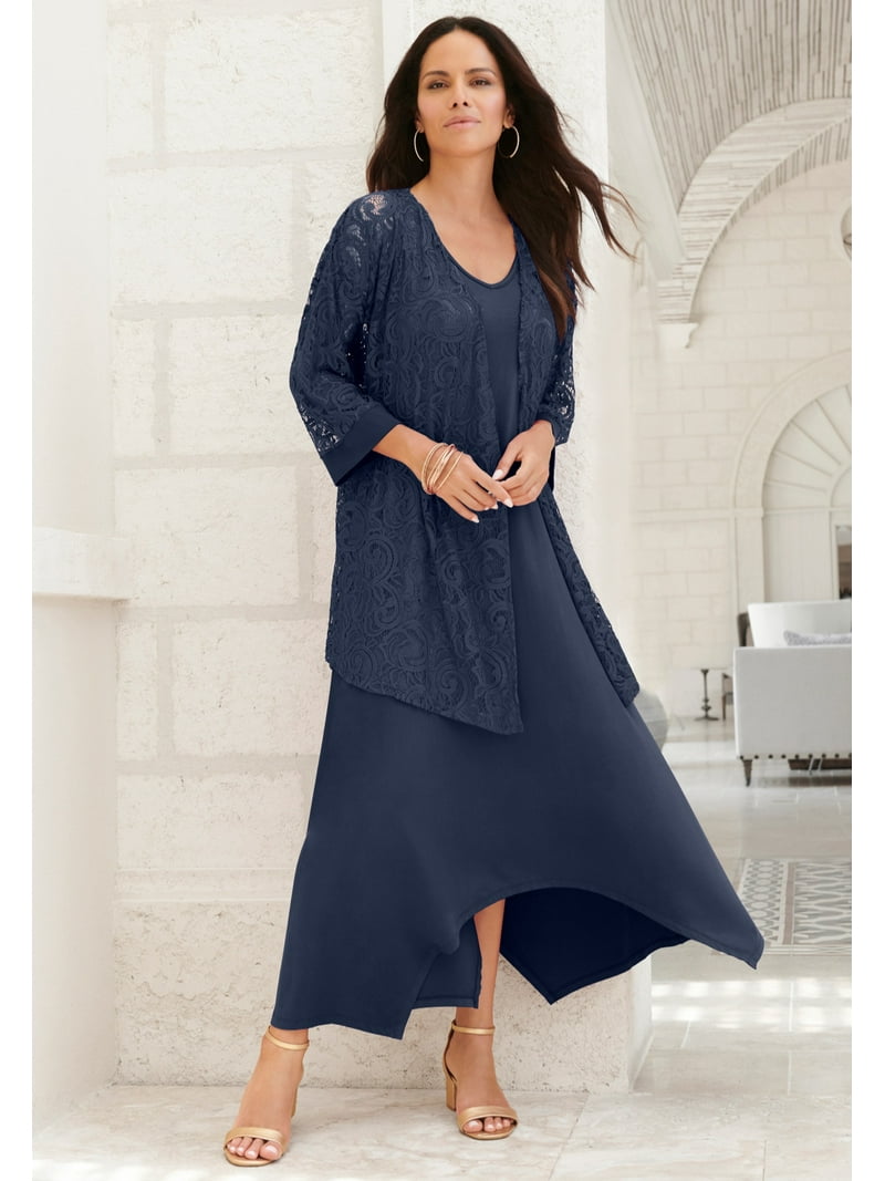 Roaman's Women's Plus Size Lace Jacket Dress Set