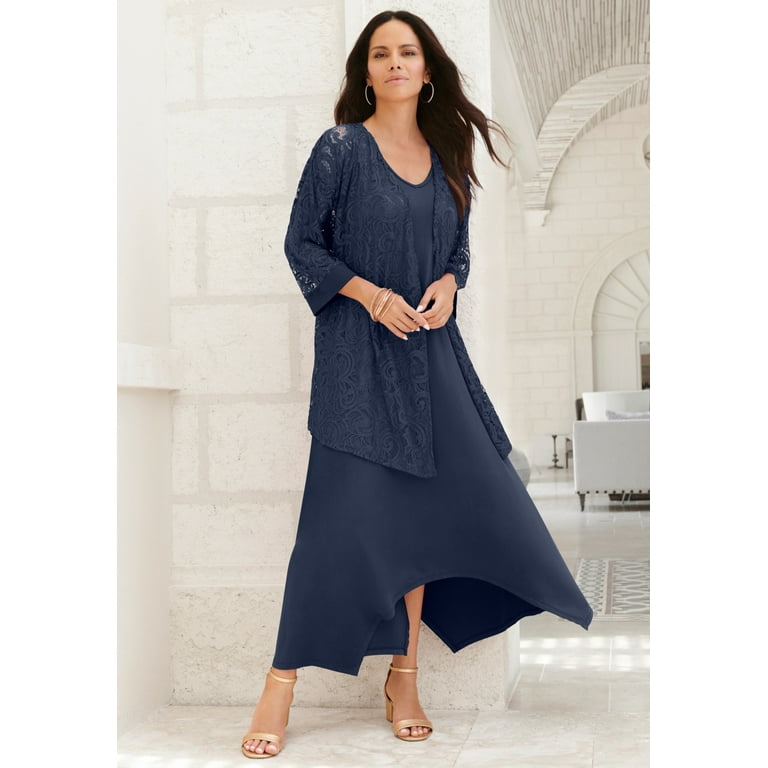 Roaman s Women s Plus Size Lace Jacket Dress Set